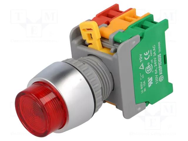 Switch: push-button; 22mm; Stabl.pos: 1; NC + NO; red; 3A/230VAC AUSPICIOUS LBL22-1-O/C-R