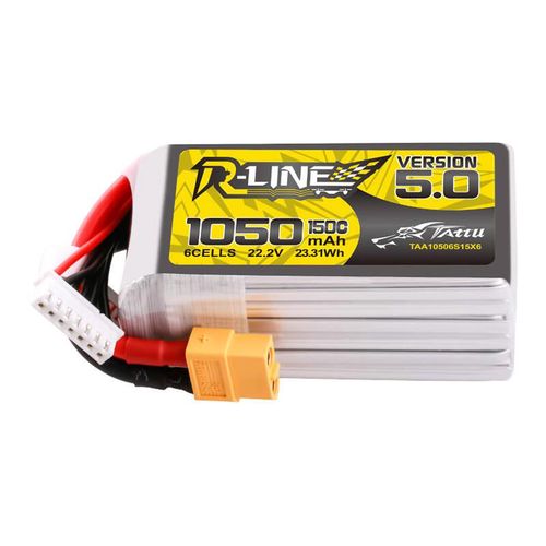 Tattu R-Line 5.0 1050mAh 22.2V 6S 150C XT60 Plug Battery, Tattu TAA10506S15X6