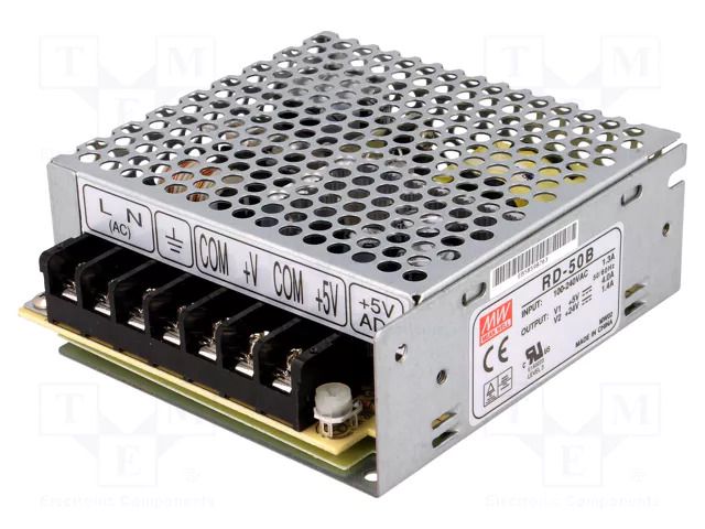 Power supply: switching; for building in,modular; 53.6W; 5VDC MEAN WELL RD-50B