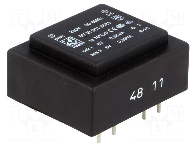 Transformer: encapsulated; 0.7VA; 230VAC; 6V; 6V; 58mA; 58mA; PCB HAHN BVEI3013583