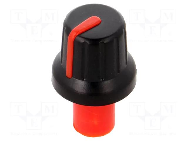 Knob; with pointer; ABS; Øshaft: 6mm; Ø15.8x13.8mm; black; push-in SR PASSIVES GMN-4P1.5-RD