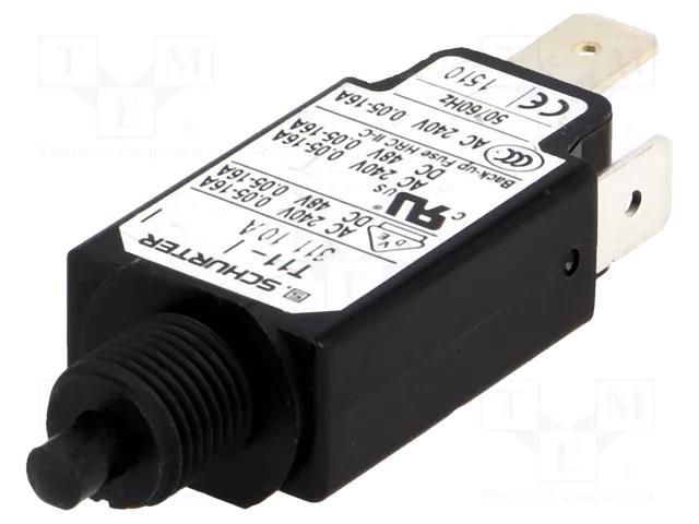 Circuit breaker; Urated: 240VAC; 48VDC; 10A; SPST; Poles: 1; screw SCHURTER T11-311-10A