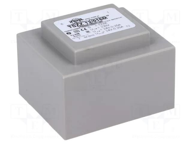 Transformer: encapsulated; 12VA; 230VAC; 24V; 24V; 250mA; 250mA; PCB INDEL TSZZ10/2X24V