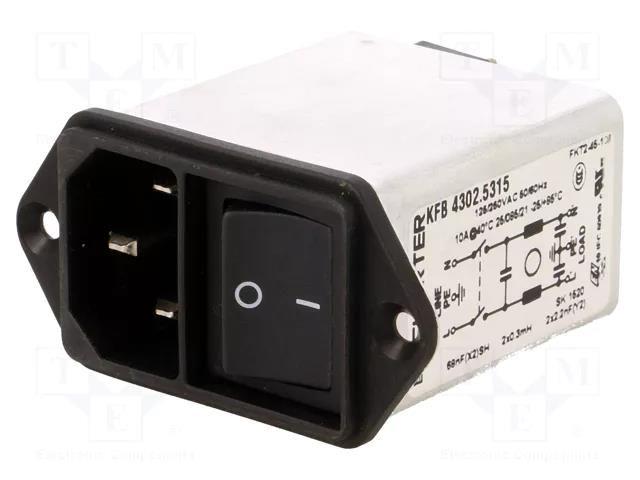 Connector: AC supply; socket; male; 10A; 250VAC; C14 (E); IEC 60320 SCHURTER 4302.5315