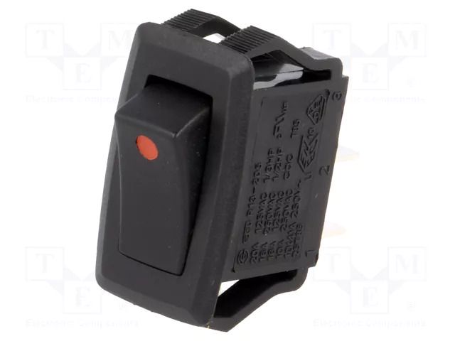 ROCKER; SPST; Pos: 2; ON-OFF; 16A/250VAC; black-red; none; -20÷85°C SCI R13205A201