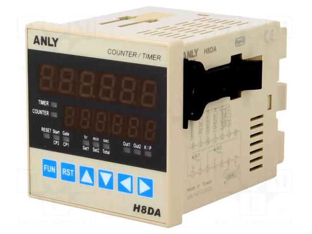 Counter: electronical; LED x2; time/pulses; SPDT; OUT 1: 250VAC/5A ANLY ELECTRONICS A-H8DA-12-48V