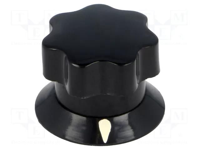 Knob; with pointer; ABS; Øshaft: 6mm; Ø19x16mm; black; Shaft: smooth MENTOR G320.621