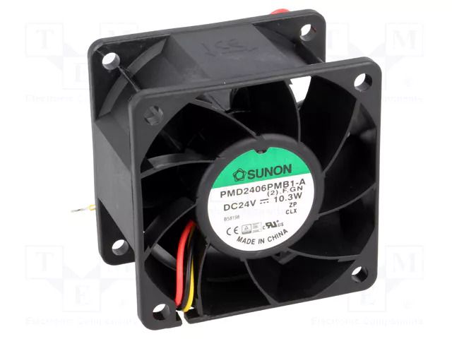 Fan: DC; axial; 24VDC; 60x60x38mm; 96m3/h; 56dBA; ball; Out: F type SUNON PMD2406PMB1AF