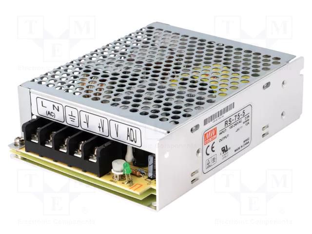 Power supply: switching; for building in,modular; 60W; 5VDC; 12A MEAN WELL RS-75-5