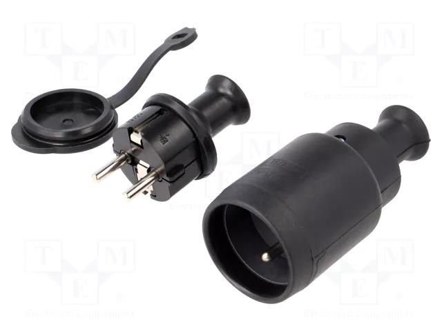 Connector: AC supply; socket,plug; 2P+PE; 250VAC; 16A; black; PIN: 3 PLASTROL ZP-H2/BK