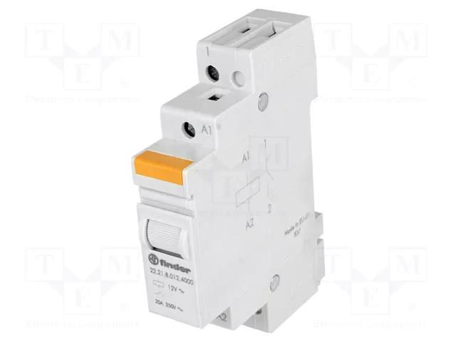 Relay: installation; monostable; NO; Ucoil: 12VAC; 22.21; 20A; IP20 FINDER 22.21.8.012.4000