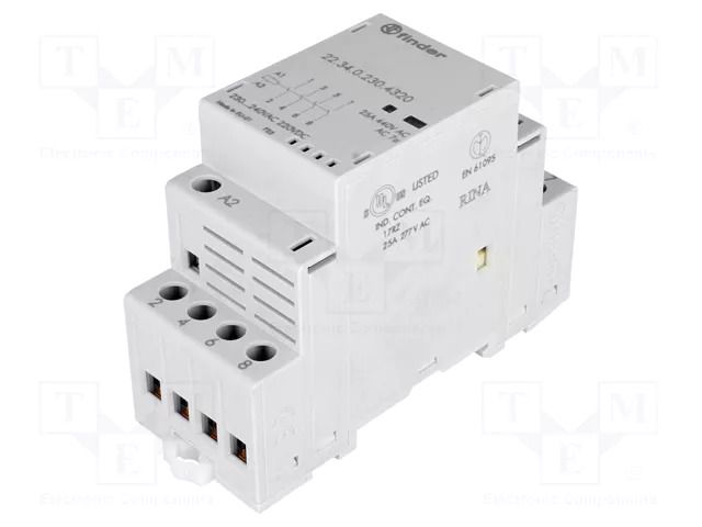 Contactor: 4-pole installation; 25A; 230VAC,230VDC; NO x4; IP20 FINDER 22.34.0.230.4320