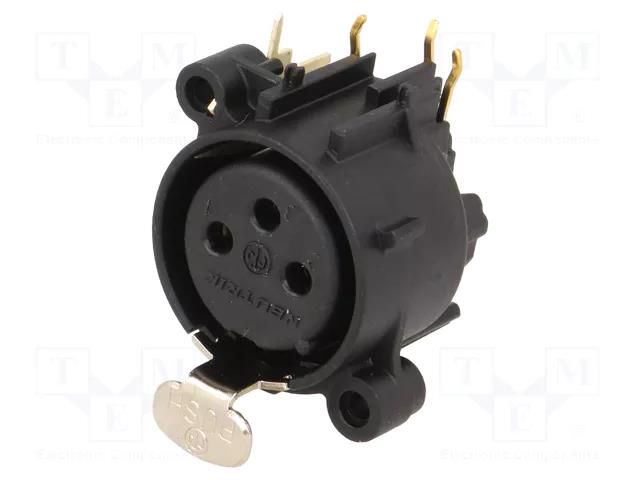 Connector: XLR; socket; female; PIN: 3; angled 90°; THT; black; 6A NEUTRIK NTR-NC3FAH2