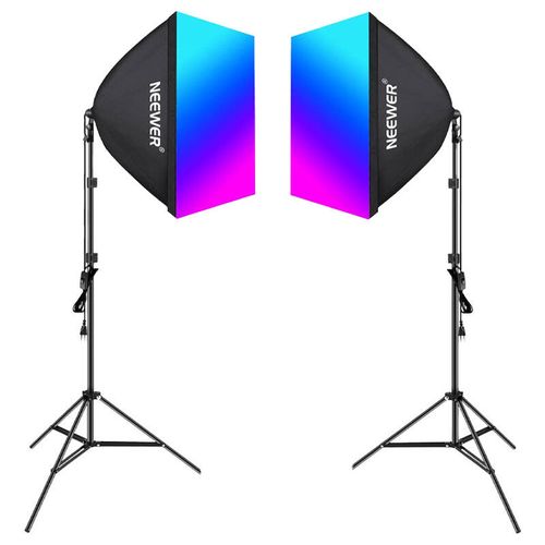 Kit Neewer NK800 two softboxes + bulbs RGB 24W 2700-6500K + tripods + barndoors, Neewer B0CF55TW5J