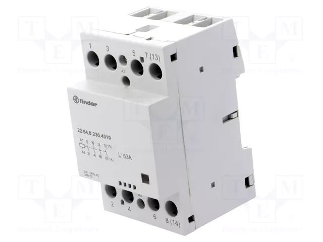 Contactor: 4-pole installation; 63A; 230VAC,230VDC; NO x4; IP20 FINDER 22.64.0.230.4310