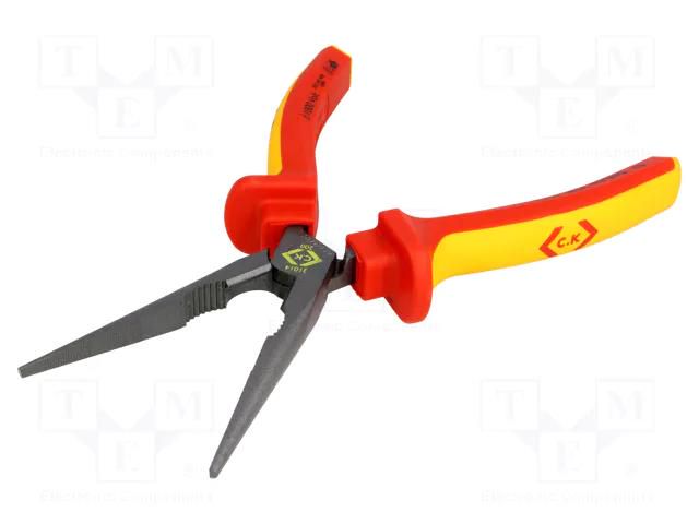 Pliers; insulated,straight,half-rounded nose,elongated; 200mm C.K CK-39076-200