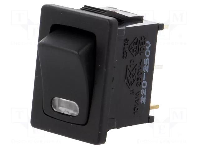 ROCKER; SPST; Pos: 2; ON-OFF; 10A/250VAC; black; neon lamp,point SCI RS1366B4WBBRL3