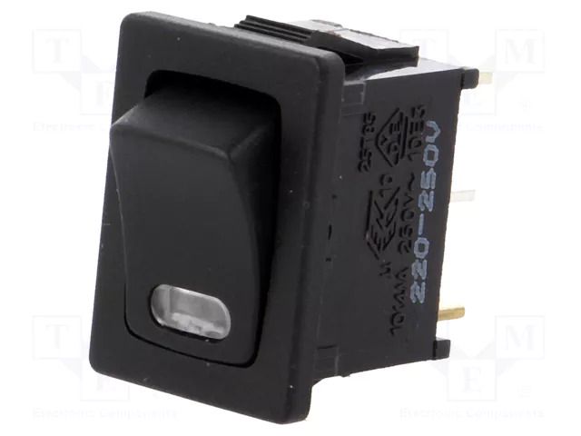 ROCKER; SPST; Pos: 2; ON-OFF; 10A/250VAC; black; neon lamp,point SCI RS1366B4WBBRL3