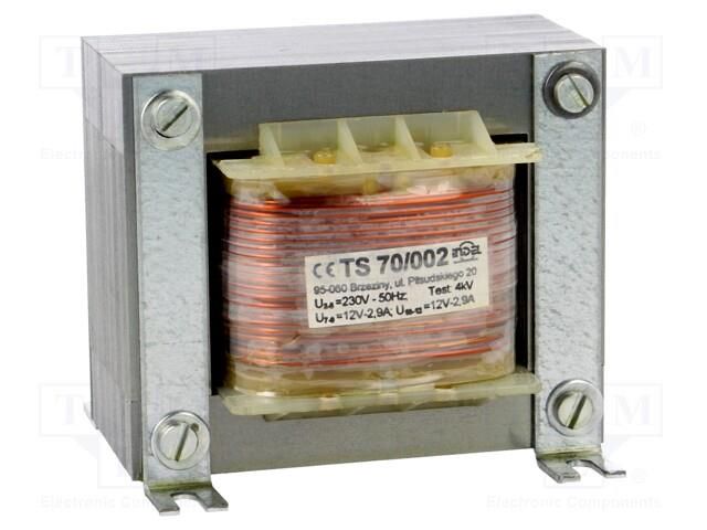 Transformer: mains; 70VA; 230VAC; 12V; 12V; 2.9A; 2.9A; screw type INDEL TS70/002