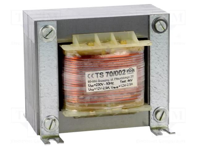 Transformer: mains; 70VA; 230VAC; 12V; 12V; 2.9A; 2.9A; screw type INDEL TS70/002