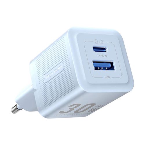 Wall charger, Vention, FEQL0-EU,  USB-C + USB- A,  30W/30W, GaN (blue), Vention FEQL0-EU