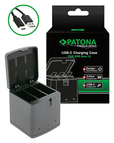 PATONA Premium triple charger charging box for GoPro Hero 13 incl. USB-C cable, PATONA 4243 4055655252263