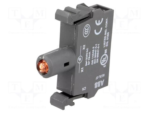 Illuminating unit; 22mm; Illumin: LED; front; 230VAC; red; 8÷15mA ABB MLBL-07R