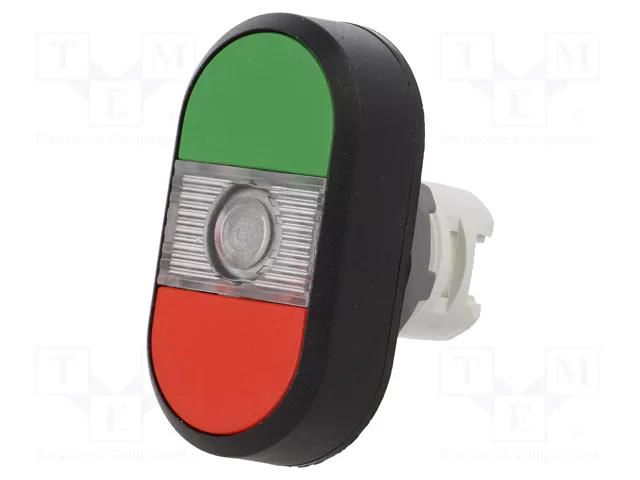 Switch: double; 22mm; Stabl.pos: 1; green/red; MLB-1; IP66; flat ABB MPD1-11C