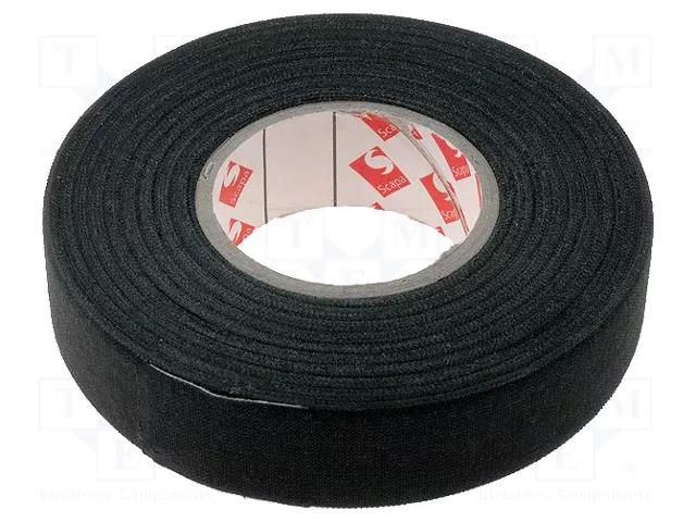 Tape: textile; W: 19mm; L: 25m; Thk: 0.25mm; caoutchouc; black; 8% SCAPA SCAPA-003-19