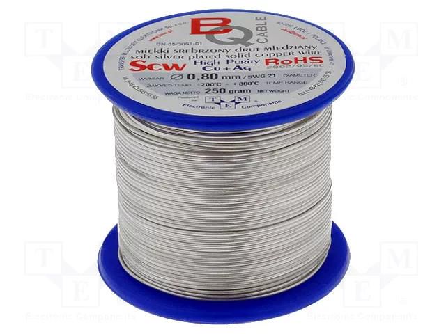Silver plated copper wires; 0.8mm; 250g; Cu,silver plated; 58m BQ CABLE SCW-0.80/250