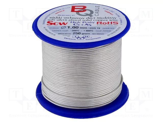 Silver plated copper wires; 1mm; 250g; Cu,silver plated; 36m BQ CABLE SCW-1.00/250