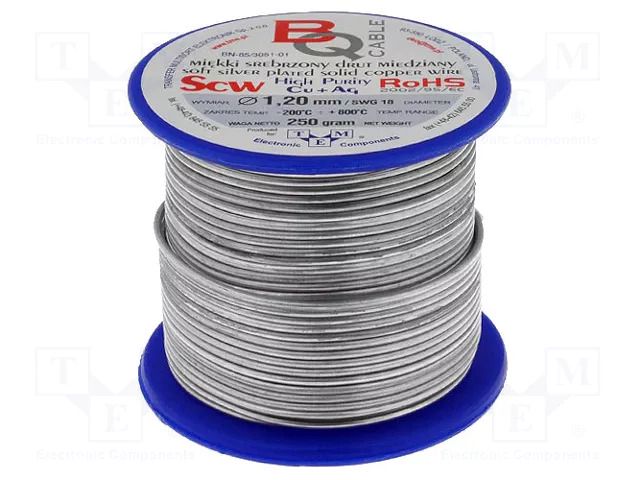 Silver plated copper wires; 1.2mm; 250g; Cu,silver plated; 24.5m BQ CABLE SCW-1.20/250