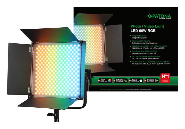 PATONA Premium LED professional photo light video light LED 60W RGB, PATONA 4274 4055655247894