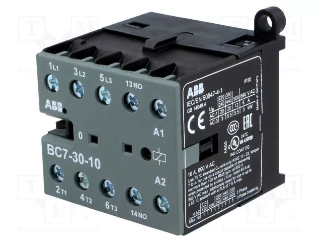Contactor: 3-pole; NO x3; Auxiliary contacts: NO; 220÷240VDC; 7A ABB BC7-30-10-05