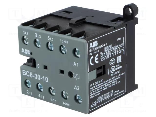 Contactor: 3-pole; NO x3; Auxiliary contacts: NO; 24VDC; 6A; BC6 ABB BC6-30-10-01