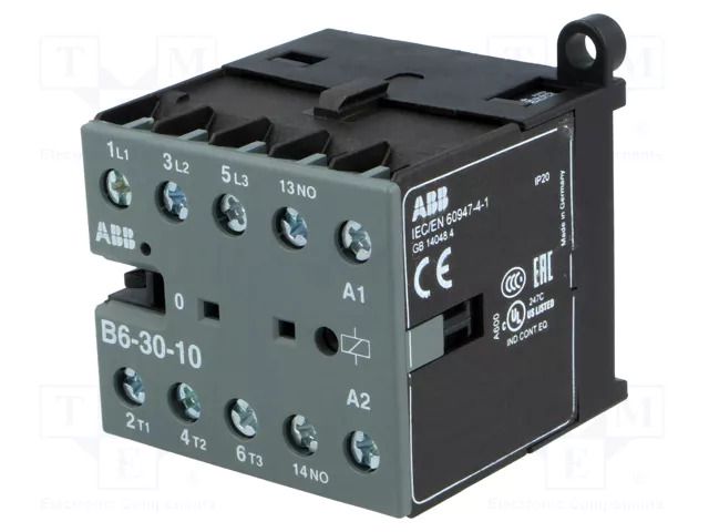 Contactor: 3-pole; NO x3; Auxiliary contacts: NO; 220÷240VAC; 6A ABB B6-30-10-80