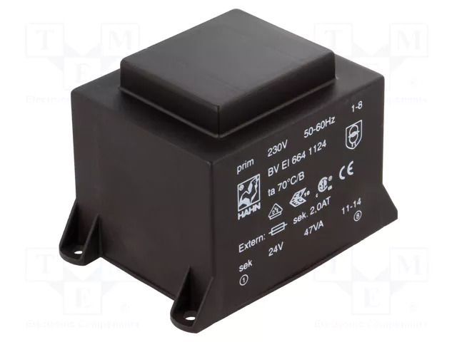 Transformer: encapsulated; 47VA; 230VAC; 24V; 1958mA; PCB; BVEI HAHN BVEI6641124