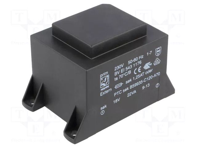 Transformer: encapsulated; 22VA; 230VAC; 18V; 1223mA; PCB; BVEI HAHN BVEI5431176