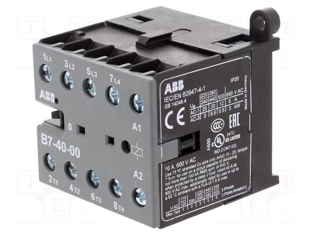 Contactor: 4-pole; NO x4; 220÷240VAC; 7A; B7; screw terminals ABB B7-40-00-80