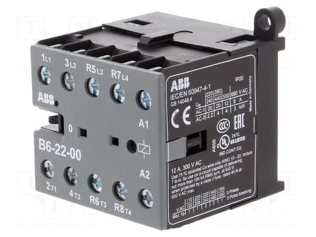 Contactor: 4-pole; NC x2 + NO x2; 220÷240VAC; 6A; B6; -20÷55°C ABB B6-22-00-80