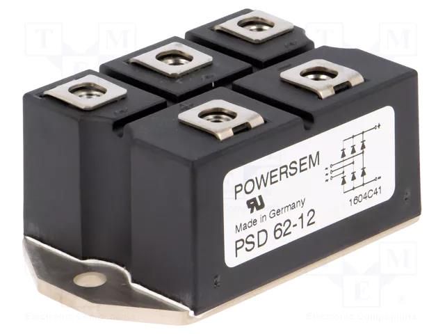 Bridge rectifier: three-phase; Urmax: 1.2kV; If: 63A; Ifsm: 550A POWERSEM PSD62/12