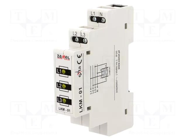 Module: voltage indicator; 3x400VAC; IP20; for DIN rail mounting ZAMEL LKM-01-30
