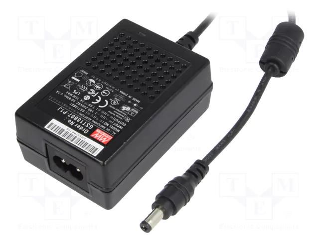 Power supply: switching; 28VDC; 0.64A; Out: 5,5/2,1; 18W; 85÷264VAC MEAN WELL GST18B28-P1J