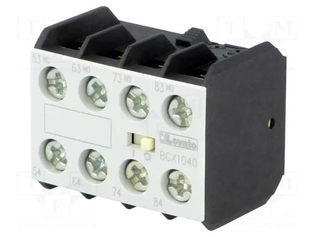 Auxiliary contacts; Leads: screw terminals; front; BG LOVATO ELECTRIC 11BGX1040