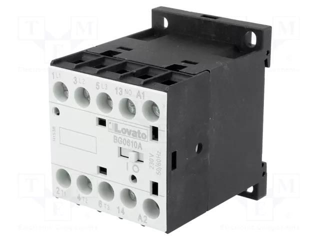 Contactor: 3-pole; NO x3; Auxiliary contacts: NO; 230VAC; 6A; BG LOVATO ELECTRIC 11BG0610A230