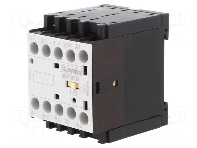 Contactor: 3-pole; NO x3; Auxiliary contacts: NC; 24VAC; 9A; BG LOVATO ELECTRIC 11BGP0901A024