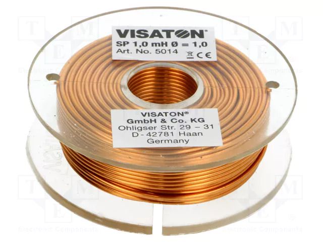 Inductor: air coil; 1mH; 0.55Ω; Ø: 58mm; H: 18mm; Øcore: 1mm VISATON SP-1MH58-VS