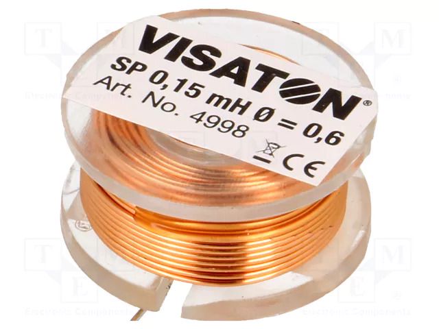 Inductor: air coil; 0.15mH; 0.45Ω; Ø: 25mm; H: 12mm; Øcore: 0.6mm VISATON SP-0.15MH25-VS