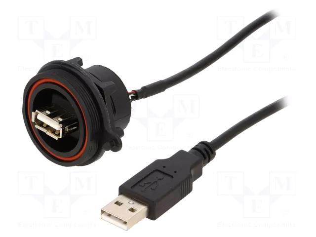 Cable; USB Buccaneer; USB A socket-front,USB A plug; 0.5m; IP68 BULGIN PX0844/A/0M50/A