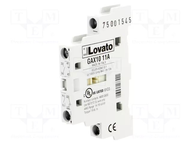 Auxiliary contacts; side; GA; Contacts: NC + NO LOVATO ELECTRIC GAX1011A